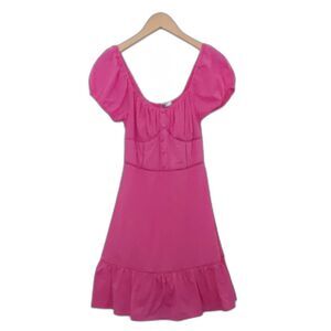 NEW Juniors' SO® Pink Dot Puff Sleeve Button Front Dress Size M